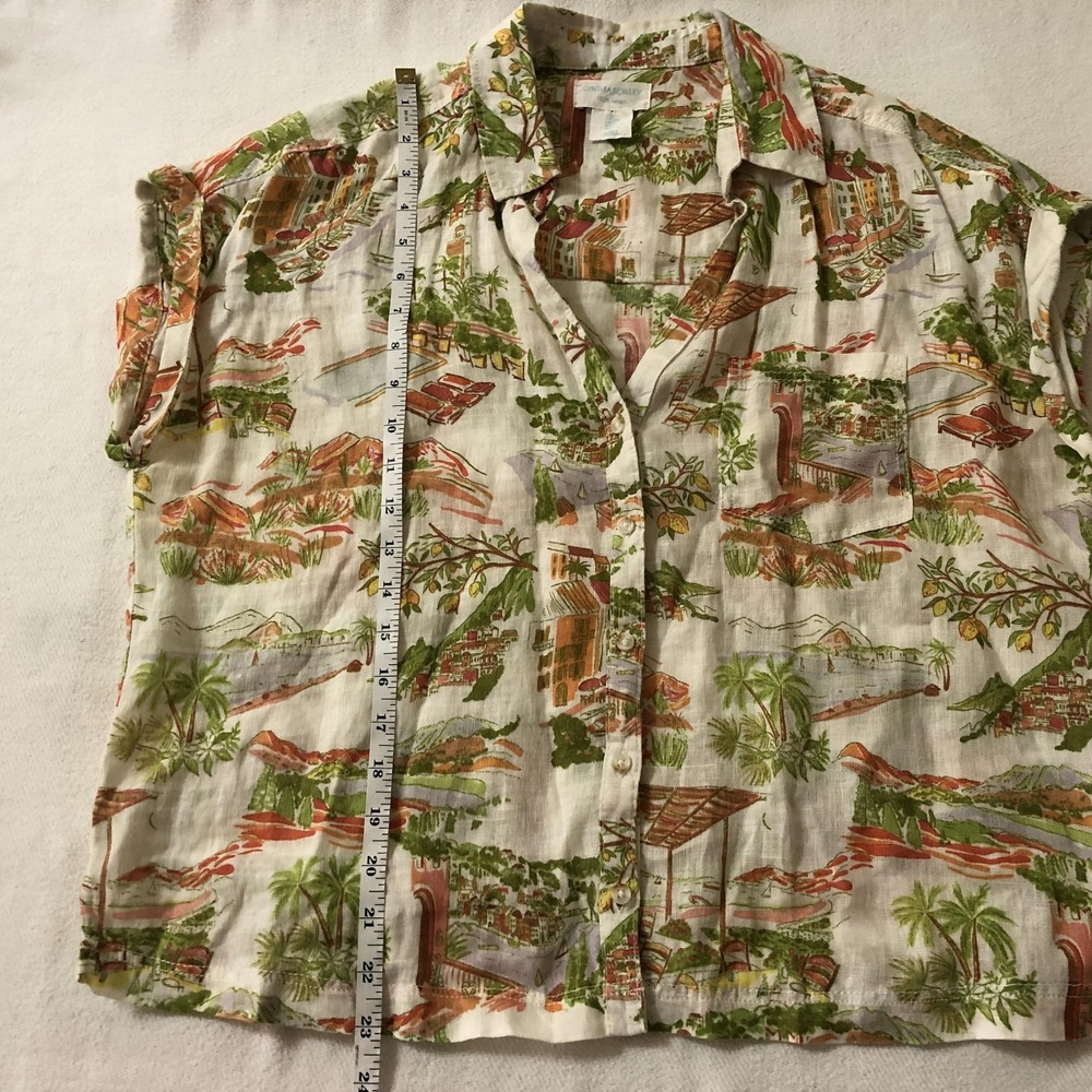 Cynthia Rowley Shirt Womens Large Multicolor 100% Linen Tropical Button Up Print - Picture 9 of 9